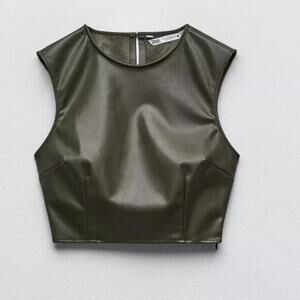 Zara Olive Green Faux Leather Crop Top